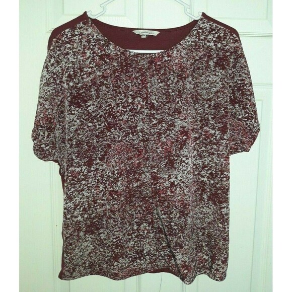 CALVIN KLEIN Women's Floral-print Front Solid Back Blouse Shirt Top Small - Picture 1 of 4